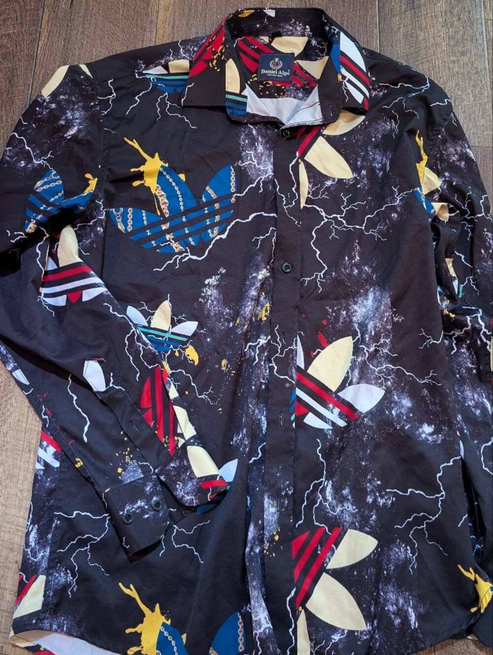 Vintage Adidas Graphic Lightning Logo Button-Up Shirt - Size L